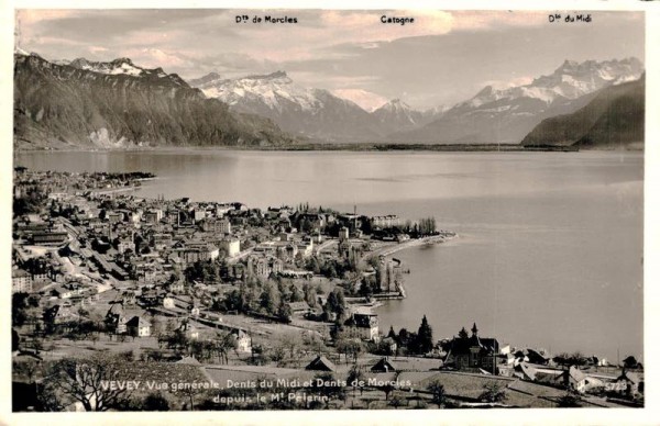 Vevey. Vue générale. Dents du Midi et Dents de Morcles, depuis le Mont Pèlerin Vorderseite