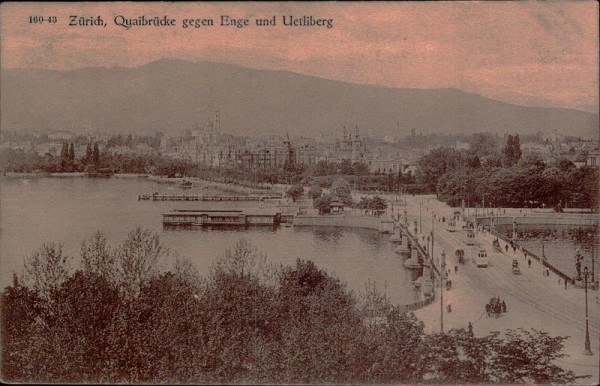 Zürich, Quaibrücke gegen Enge und Uetliberg Vorderseite