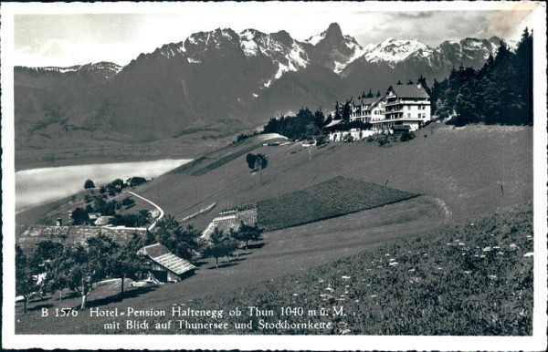 Hotel-Pension Haltenegg oberhalb Thun mit Blick auf Thunersee Vorderseite