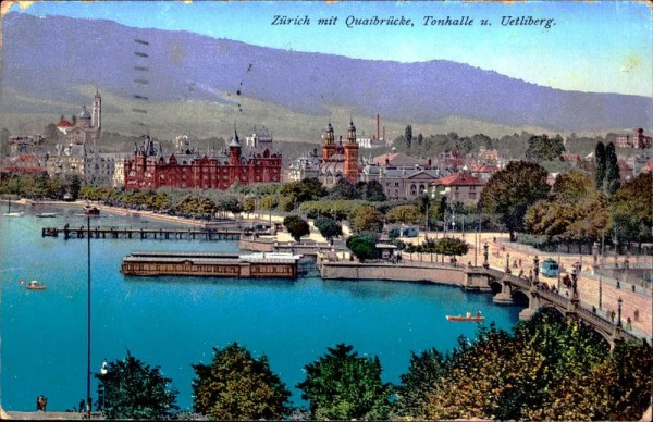 Zürich mit Quaibrücke, Tonhalle und Uetliberg Vorderseite