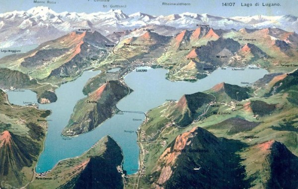 Lago di Lugano mit Alpen Vorderseite