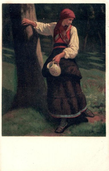Rudolf Koller: Änni am Brunnen Vorderseite