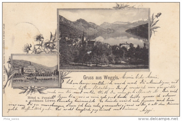 Weggis, Gruss aus - Hotel u. Pension z. goldenen Löwen - 2 Bild AK