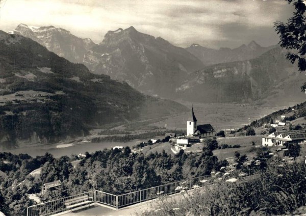 Amden. Blick auf Walensee, Linthebene u. Glarneralpen Vorderseite