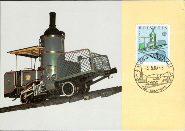 Zahnradbahn Vitznau-Rigi,  Karte mit entsprechender Briefmarke Vorderseite