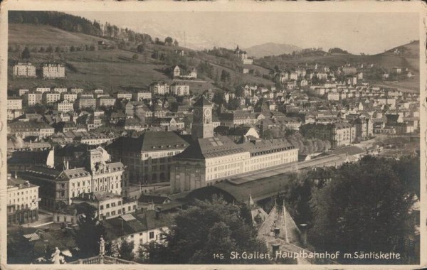 St. Gallen, Hauptbahnhof mit Säntiskette. 1926 Vorderseite