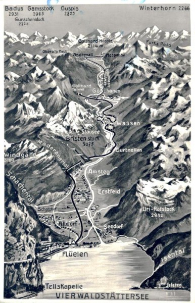 Flüelen, Reusstal mit Berge Vorderseite