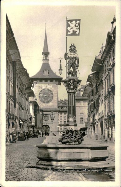 Bern - Zeitglockenturm und Zähringerbrunnen Vorderseite