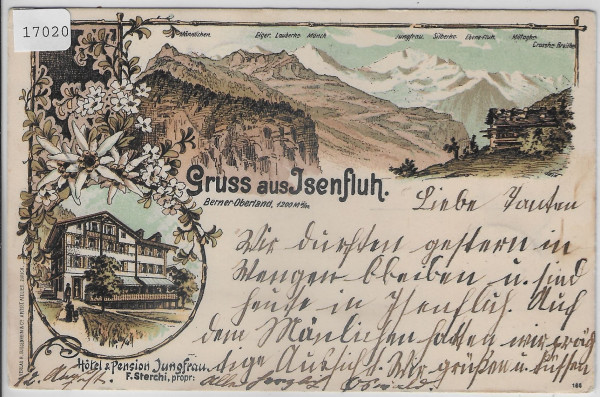Gruss aus Isenfluh Jsenfluh - Hotel & Pension Jungfrau - Litho 1897