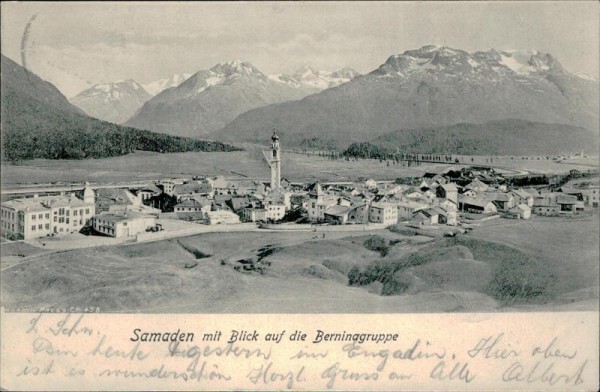 Samaden mit Blick auf die Berninagruppe. 1906 Vorderseite