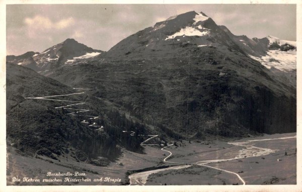 Bernhardin-Pass, Die Kehren zwischen Hinterrhein und Hospiz Vorderseite