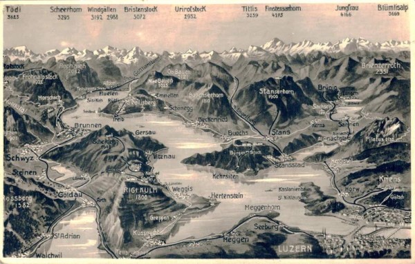 Luzern. Vierwaldstättersee und Umgebung. 1939 Vorderseite