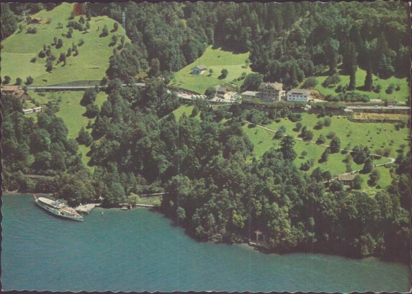 Hotel Tellsplatte mit Tellskapelle am Vierwaldstättersee  -  Flugaufnahmen Vorderseite