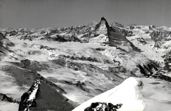 Theodulgletscher, Mont Balnc, Matterhorn, Grand Combin und Strahlhorn Vorderseite