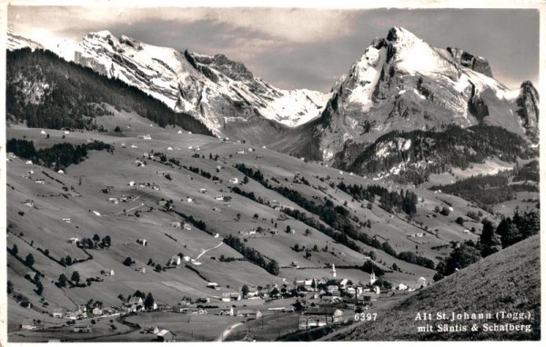 Alt St. Johann mit Säntis und Schafberg Vorderseite