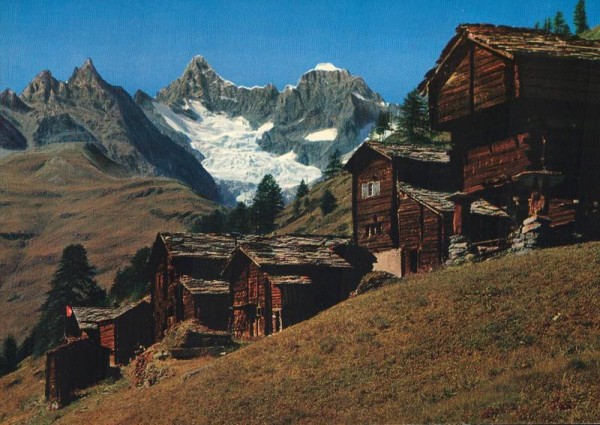 Zermatt. Findeln mit Obergabelhorn und Wellenkuppe Vorderseite