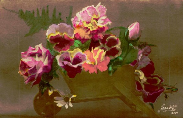 Blumen in Schubkarre Vorderseite