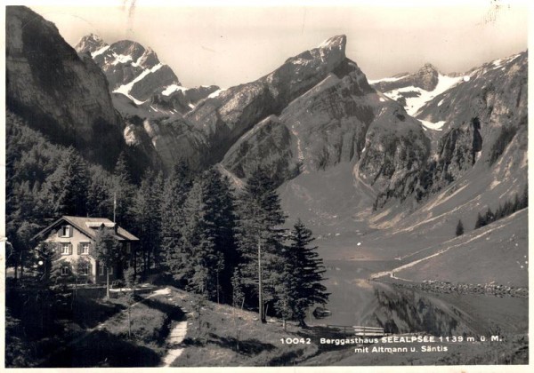 Seealpsee mit Altmann u. Säntis Vorderseite