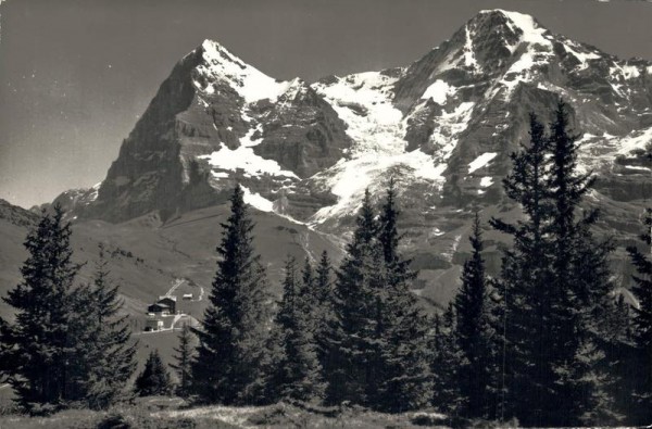 Wengernalp mit Hotel Jungfrau. Eiger und Mönch Vorderseite