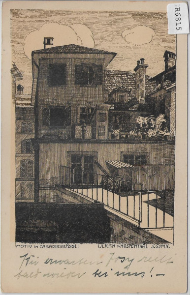 Alt-Luzern - Paradiesgässli - Ulrich von Hospenthal - Künstlerkarte Kantonsschule