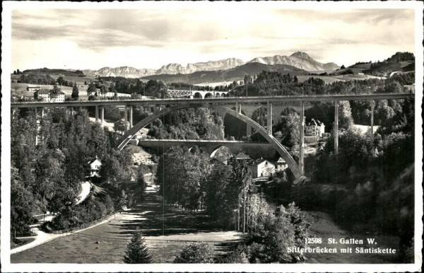 St. Gallen - Sitterbrücken mit Säntiskette Vorderseite