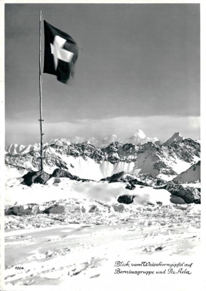 Blick vom Weisshorngipfel auf Berninagruppe und Piz Aela Vorderseite