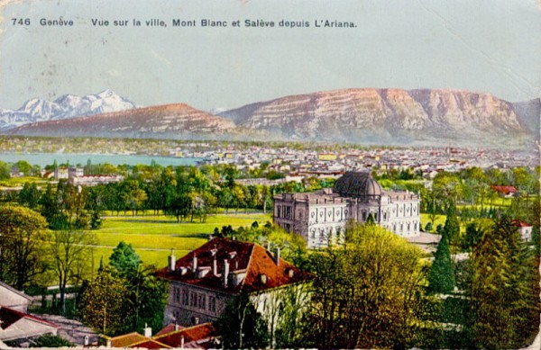 Genève - Vue sur la ville, Mont Blanc et Salève depuis L'Ariana