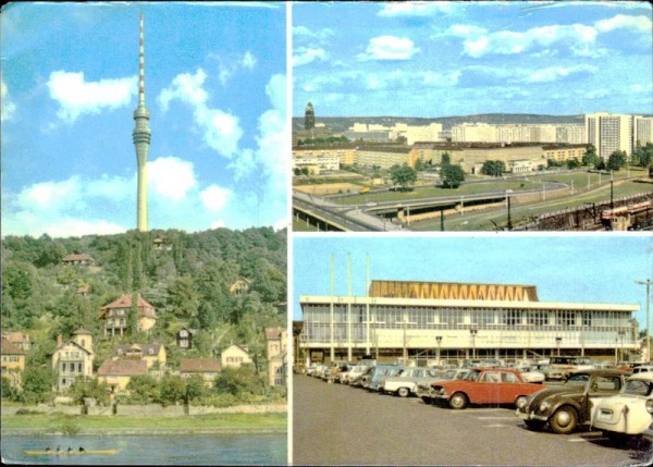 Dresden Fernsehturm Wachwitz - Stadtblick über Hochstrasse - Kulturpalast Vorderseite