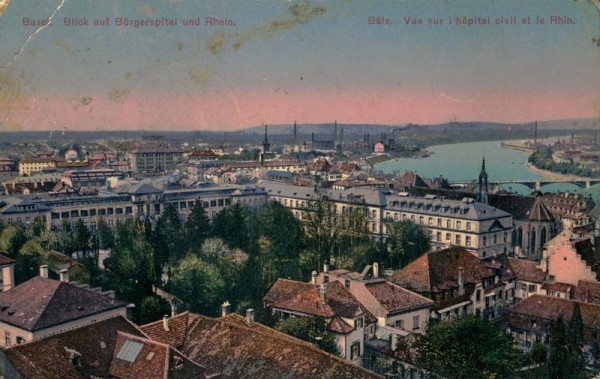Blick auf Bürgerspital und Rhein, Basel Vorderseite
