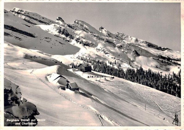 Berghaus Stöfeli mit Skilift und Churfirsten Vorderseite