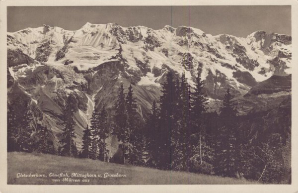 Gletscherhorn, Ebnefluh, Mittaghorn und Grosshorn von Mürren aus