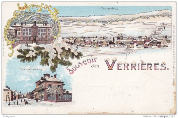 Verrières, Souvenir des - Winterlitho - en hiver - College, Rue aux Verrieres, Vue generale