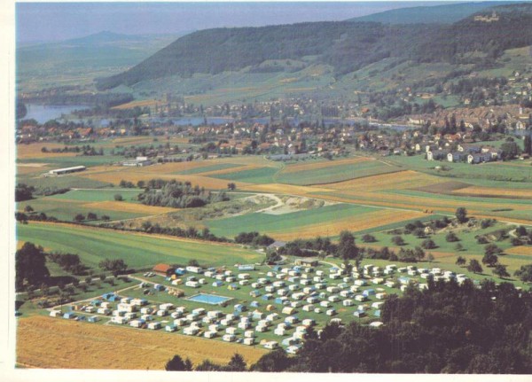 Camping und Schwimmbad, Hüttenberg, Eschenz a. Untersee  -  Flugaufnahmen Vorderseite