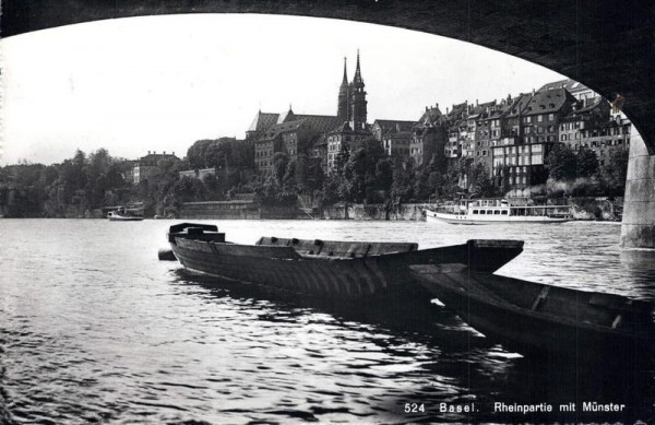 Basel. Rheinpartie mit Münster Vorderseite