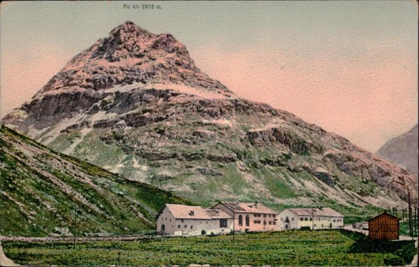Bernina-Häuser mit Piz Alv Vorderseite