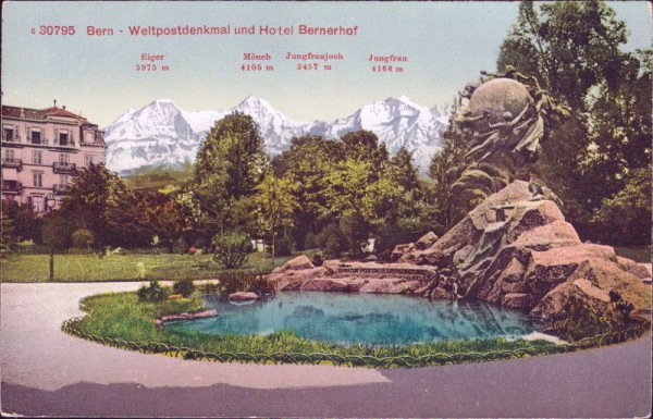 Bern - Weltpostdenkmal und Hotel Bernerhof