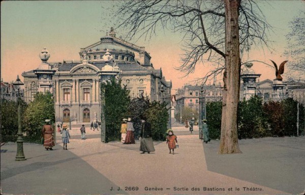 Genève - Sortie des Bastions et le Théatre. Vorderseite