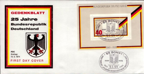 Gedenkblatt 25 Jahre Bundesrepublik Deutschland 1974 Vorderseite