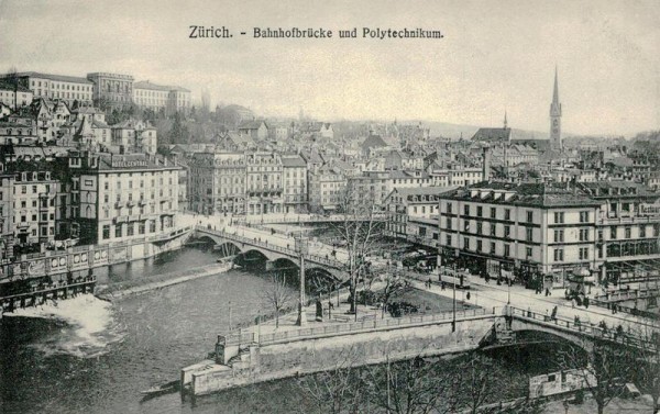 Zürich, Bahnhofbrücke und Polytechnikum Vorderseite