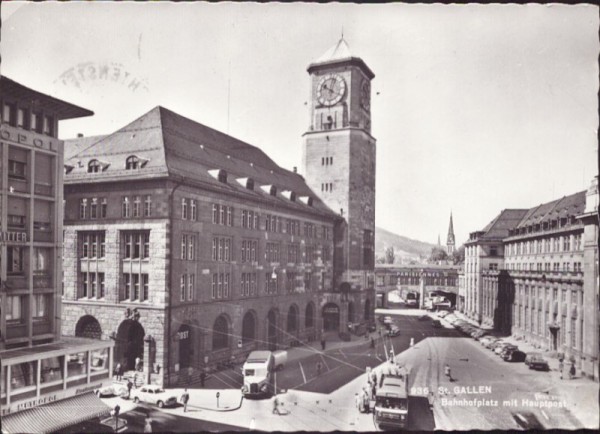 St. Gallen, Bahnhofplatz mit Hauptpost