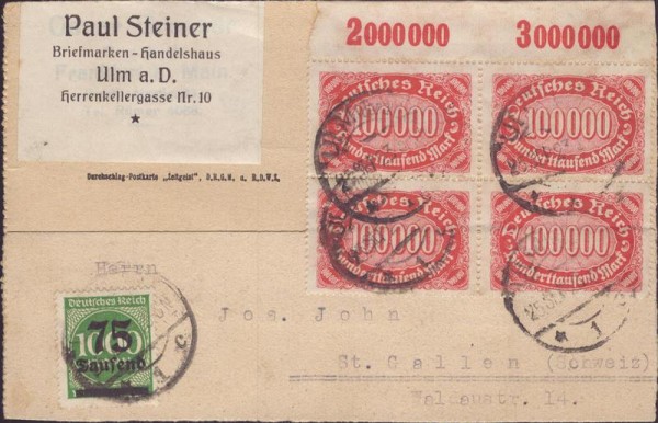 Postkarte von Ulm nach St. Gallen Vorderseite