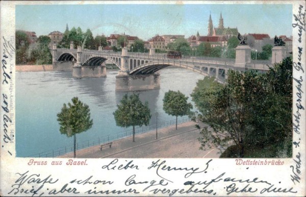 Gruss aus Basel Wettsteinbrücke Vorderseite