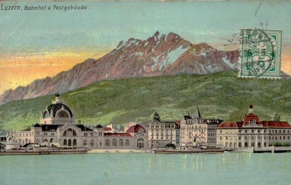 Luzern, Bahnhof und Postgebäude Vorderseite