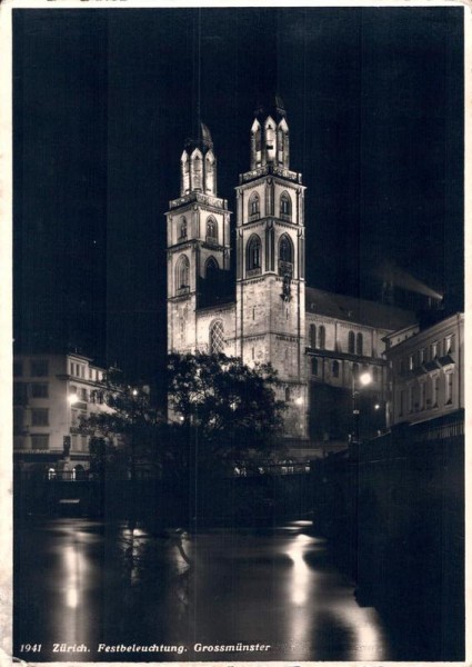 Zürich. Festbeleuchtung. Grossmünster. 1932 Vorderseite