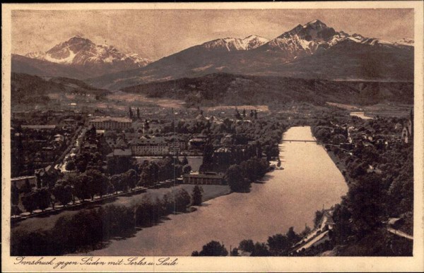 Innsbruck gegen Süden mit Serles und Saile Vorderseite