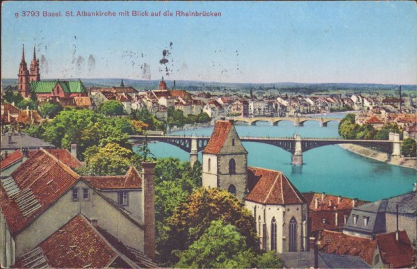 Base, St. Albankirche mit Blick auf die Rheinbrücken