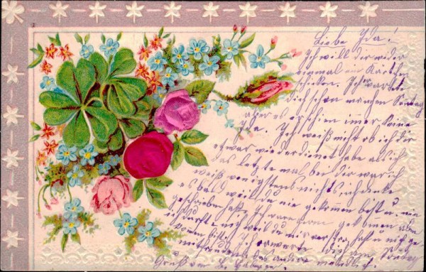 Prägekarte mit Stoffblumen Vorderseite