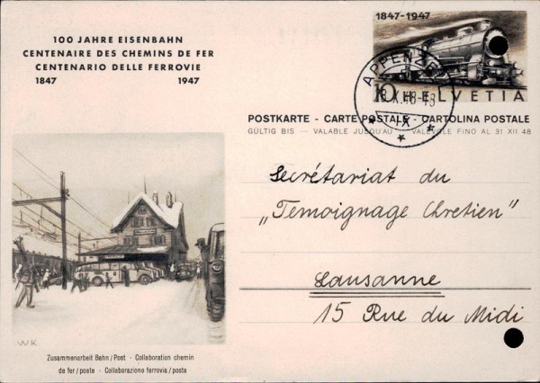 Postkarte, 100 Jahre Eisenbahn Vorderseite