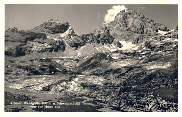 Grosse Windgälle u. Schwarzstöckli von der Hütte aus. 1936 Vorderseite