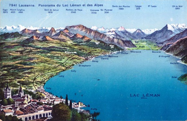 Lausanne. Panorama du Lac Léman et des Alpes